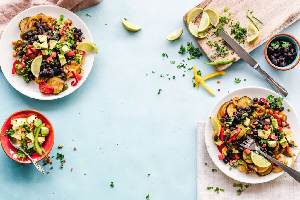 plates with healthy food